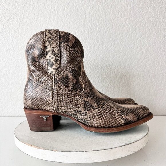 Lane PLAIN JANE Womens Cowboy Bootie 10.5 Western Brown Snakeprint Cowgirl Ankle - Picture 2 of 11
